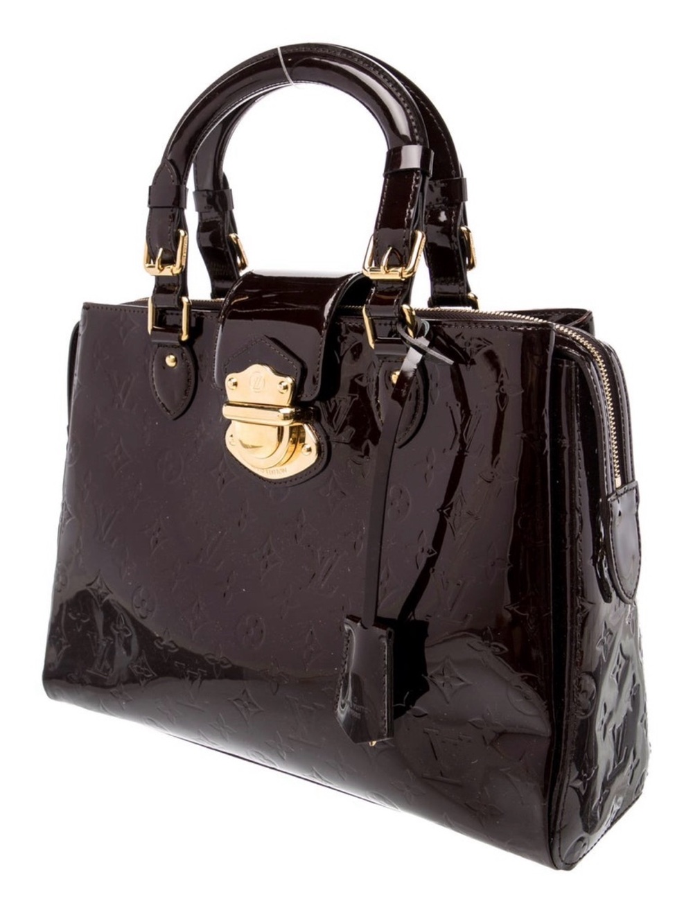 Louis Vuitton Glossy Patent Satchel in Dark Brown with Gold Hardware